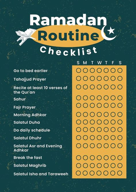 Ramadhan Routine Checklist Canva Template Ramadan Routine, Event Organizer Planners, Business Planner Organization, Ramadan Tips, Checklist Planner, Daily Schedules, Bill Planner, Undated Monthly Planner, Routine Checklist