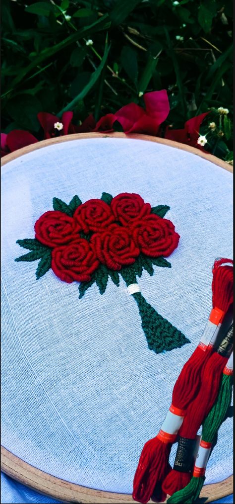 Bullion rose embroidery💐 Bullion Embroidery Pattern, Bullion Roses Embroidery Design, Chain Stitch Embroidery Design Ideas, Bullion Roses Embroidery, Embroidery Rose Pattern, Bullion Rose, Embroidery Quotes, Quotes Embroidery, Embroidery Abstract