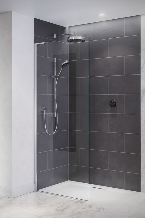 To create a contemporary wet-room feel in your bathroom, choose minimalist monochrome finishes and a streamlined Flight Level shower tray. New Build Bathroom Ideas, Ensuite Shower Room Ideas, Rustic Small Bathroom Ideas, Wetroom Ideas, Clean Mind, 2024 Bathroom, Small Shower Room, Patterned Bathroom Tiles, Small Shower