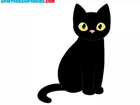 How to Draw a Halloween Cat - Easy Drawing Tutorial For Kids Halloween Cat Drawing, Cat Face Halloween, Black Cat Drawing, Cat Drawing Tutorial, Drawing Lesson, Easy Drawing Tutorial, Cute Cat Drawing, Cat Doodle, Drawing Tutorials For Kids