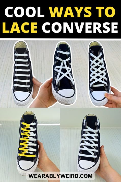 Things To Draw On Shoes With Sharpie, Converse Shoe Tie Ideas, How To Lace Up Converse, Different Ways To Lace Converse, Fun Ways To Lace Converse, Converse Laces Tutorial, How To Lace High Tops, Tie Sneakers Shoe Lacing, Cool Ways To Lace Converse