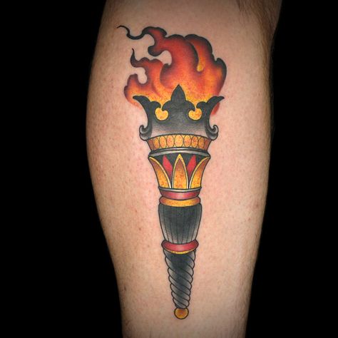 Torch Tattoo Neotraditional, Old School Torch Tattoo, Neo Traditional Torch, Torch Tattoo Design, Traditional Torch Tattoo, Traditional Tattoo Torch, Torch Tattoo, Ink Master Tattoos, Flame Tattoos