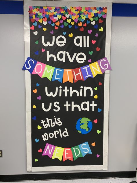 Grade 2 Door Decoration, Bulliten Board Ideas Back To School, Bulletin Board Ideas For Hallway, Neurodiversity Bulletin Board Ideas, Community Bulletin Board Ideas Classroom, Beginning Of School Year Door Decoration, Colorful Classroom Door Ideas, We Shine Brighter Together Bulletin Board, Positive Door Decorations Classroom