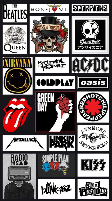 Rock Stickers Printable, Rock Band Stickers Printable, Nirvana Stickers Printable, Band Stickers Printable, Stickers Rock, Image Rock, Punk Wallpaper, Rock Band Logos, Rock Poster Art