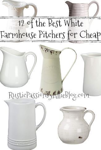 12 of the Best White Farmhouse Pitchers for Cheap! This list of affordable and gorgeous white farmhouse pitchers is one you will love! White Home Decor is so trendy and stylish right now. Especially when you get it at a great price! | #WhiteHomeDecor #FarmhouseDecor #NeutralHome #WhitePitcher #HomeDecor #KitchenDecor #WhiteKitchenDecor White Pitchers, Farmhouse Pitchers, Budget Farmhouse, Pitcher Decor, White Pitcher, White Kitchen Decor, Shabby Chic Room, Pinterest Diy, White Farmhouse