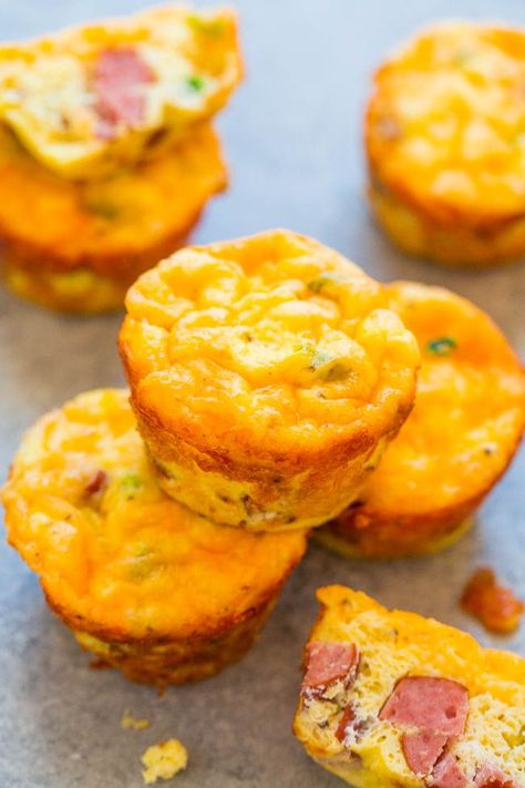 100-Calorie Cheesy Sausage and Egg Muffins Sausage Egg Cheese Muffins, Sausage And Egg Muffins, Baked Egg Muffins, Breakfast Casserole Muffins, Sausage Egg Bake, Sausage Egg Muffins, Simple Avocado Toast, Sausage Muffins, Fast Breakfast