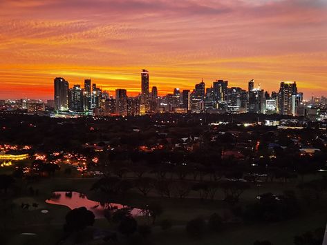 Makati Skyline Over Manila Golf and Country Club | Views from Bonifacio Global City Taguig Metro Manila | Bellagio 8 Forbestown Road Icon Residences Condominium For Sale with Sunset Views Manila Landscape, Road Icon, Bonifacio Global City, Global City, Sunset City, City Landscape, Sunset Views, Makati, Metro Manila