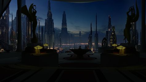 Clone Wars Cinematography, Universes Aesthetic, Coruscant Apartment, Coruscant Wallpaper, Star Wars Episode 2, Sw Rebels, Star Wars Planets, Thasos, Balcony View