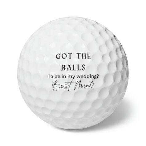 Getting married? Looking for a unique way to ask your best man to be in your wedding?  Perfect wedding proposal for golf lovers  Best man  .: Material: Suryln cover + rubber/hard plastic core .: One size: 1.68" (4.3cm)  .: A pack of 6 golf balls  .: One design for the whole set Golf Themed Groomsmen Proposal, Golf Proposal Ideas, Golf Groomsmen Proposal, Bachelor Party Themes, Hops Wedding, Golf Wedding Theme, Wedding Golf, Golf Wedding, Groomsman Proposal