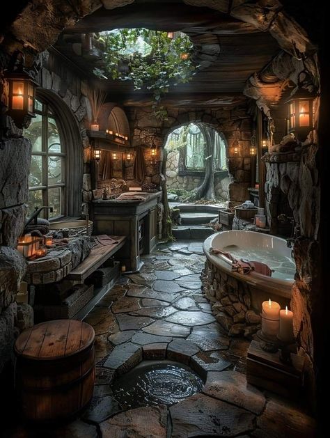 Rustic Bathroom Designs, Rustic Home Design, Hobbit House, Fantasy Homes, Fantasy House, Secret Rooms, Witch House, Home Building Design, Forest House