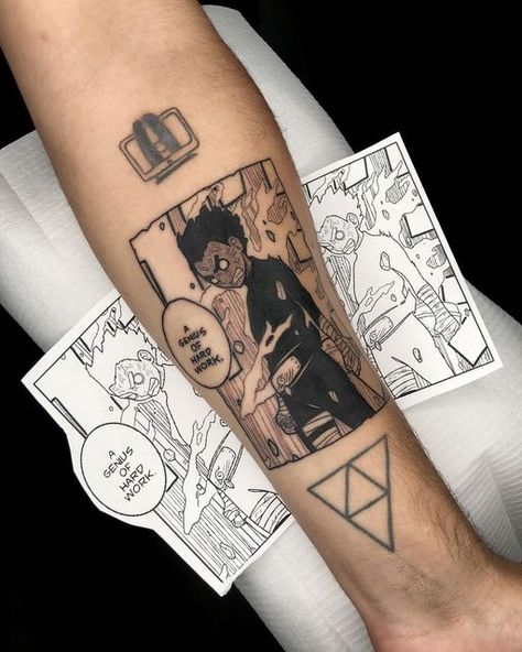 Naruto Panel Tattoo, Rock Lee Manga Panel, Rock Lee Tattoo Ideas, Rock Lee Tattoo, Rock Lee Manga, Manga Panel Tattoos, Naruto Rock Lee, Do Rock, Naruto Tattoos