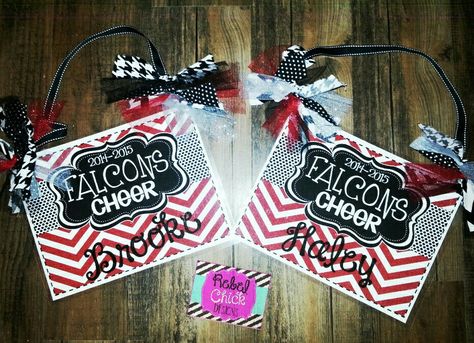 Personalized Cheer Door Signs #rebelchickdesigns #personalized #monogrammed… Cheer Door Signs, Dance Competition Door Decorations, Cheer Nationals Door Decorations, Cheer Camp Door Decorations, Cheer Locker Decorations, Cheer Decorations, Summit Cheer, Locker Signs, Dance Camp