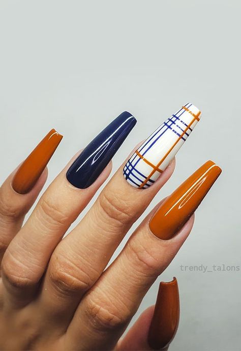 Plaid Nail Designs, November Nail Designs, November Nails, Fall Nail Trends, Fall Nail Art Designs, Plaid Nails, Winter Nails Acrylic, Fall Acrylic Nails, Thanksgiving Nails