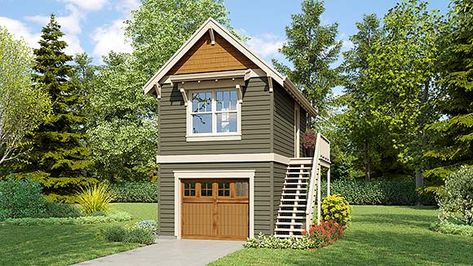 Garage-Living Plan 81372 - Craftsman Style with 336 Sq Ft, 1 Bed, Over Garage Apartment, Craftsman Carriage House, Above Garage Apartment, Garage Apartment Floor Plans, Tall House, Garage Apartment Plan, Plan Garage, Garage Guest House, Carriage House Plans