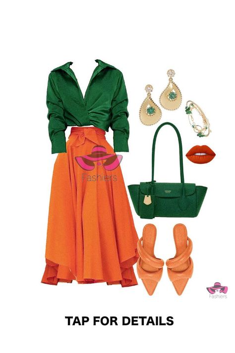 Outfit created with Fashiers app! Discover more styling tips visit fashiers.com! Join Fashiers community and learn different ways to style your favorite garments and discover the latest trends from your favorite stores Boss Lady Outfit, Colour Combinations Fashion, Fashionable Work Outfit, Dressy Fashion, Orange And Green, Fashion Styling, Fashion App, Best Brands, Style Tips