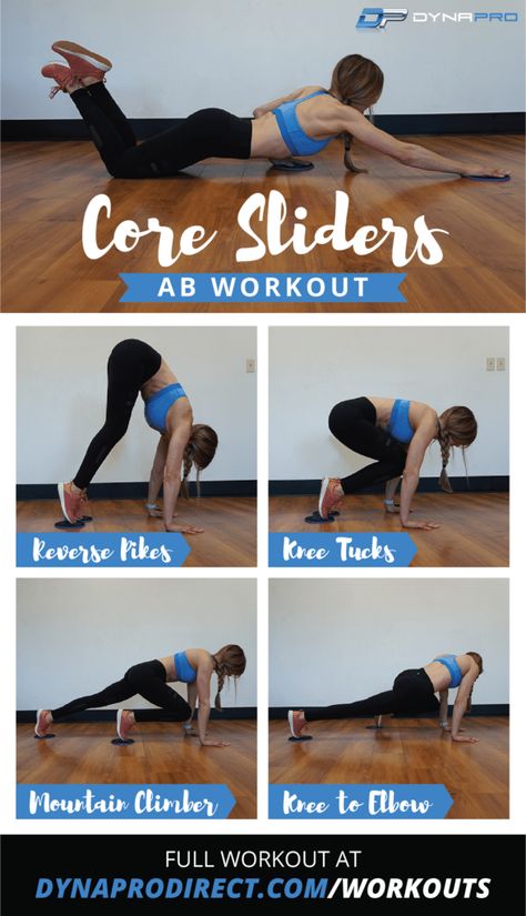 DynaPro Core Sliders Ab Workout  Train your abs with a variety of exercises and this workout guide for use at home or at the gym! Core Slider Workout, Glider Workout, Slider Exercises, Ab Workout Plan, Effective Ab Workouts, Ab Workout Men, Killer Abs, Abs Workout Routines, Barre Workout