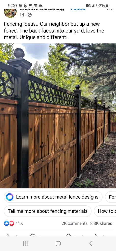 Unique Fence Ideas, Fence Options, Deck Makeover, Fence Toppers, Fencing Ideas, Fencing Material, Fence Styles, Metal Fence, Creative Gardening