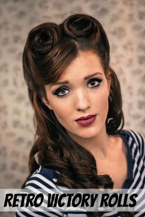 The Freckled Fox: Sweetheart Hair Week: Tutorial #2 - Retro Victory Rolls Stile Pin Up, Rockabilly Hairstyles, Vintage Hairstyles For Long Hair, Pinup Hair, Head Scarfs, 50s Hairstyles, Diy Wedding Hair, Victory Rolls, Stepford Wife