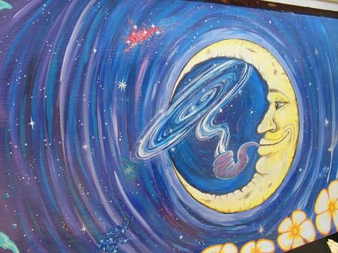 Painting for the Oregon Country Fair by SmilingMonk. Trippy Moon, Sun Paintings, Trippy Sun, Oregon Country Fair, Sun Painting, Stay Wild Moon Child, Moon Drawing, Moon Illustration, Moon Painting