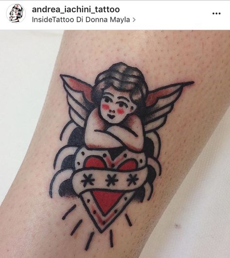 Traditional Heart Tattoos, Cupid Tattoo, Cherub Tattoo, Hand Tattoos For Women, Tattoo Artwork, Leg Tattoos Women, Traditional Tattoo Art, Thigh Tattoos Women, New School Tattoo