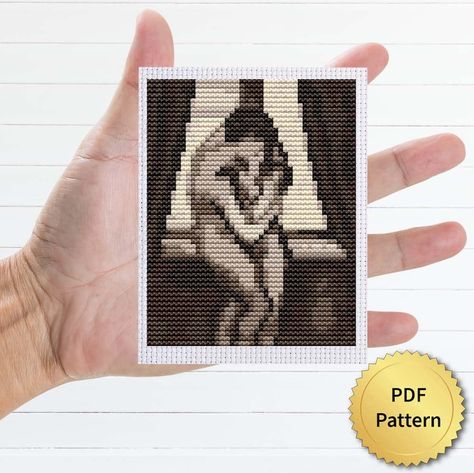 Famous Drawing, Unique Cross Stitch, Edvard Munch, The Kiss, Gifts For Art Lovers, The Passion, Miniature Art, Handmade Decorations, Cross Stitch Pattern