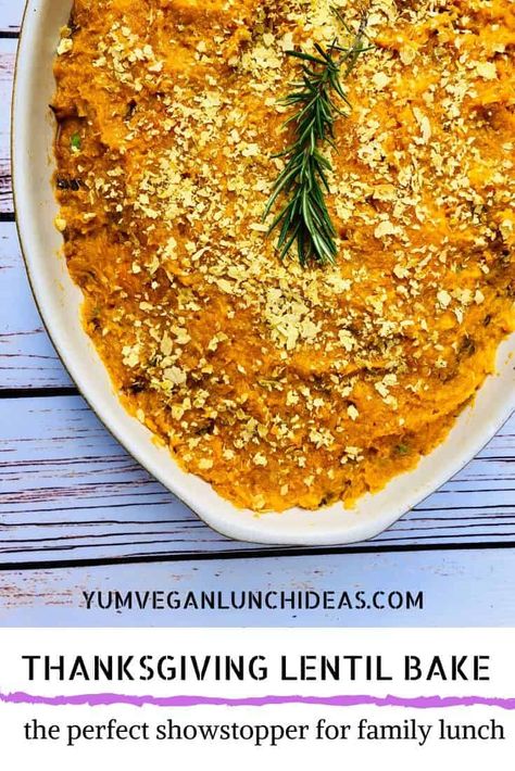 A creamy, savoury and delicious vegan sweet potato and lentil/mushroom shepherd's pie is the perfect lunch main. #yumveganblog #veganshephardspie #veganlunch #veganpie Sweet Potato Recipes Vegan, Potato Recipes Vegan, Vegan Thanksgiving Dishes, Lentil Bake, Lentil Mushroom, Lentil Casserole, Sweet Potato Toppings, Vegan Shepherds Pie, Sweet Potato Dishes