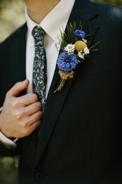 Blue Wildflower Boutonniere, Cornflower Boutonniere, Wildflower Boutonniere, Boutonniere Boho, Wedding Navy Blue, Grooms Boutonniere, Blue Boutonniere, Fairy Woodland, Wedding Navy