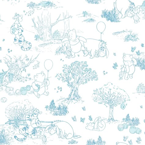 Walt Disney Kids Pooh and Friends 33' x 20.5" Toile Wallpaper Stripped Wallpaper, Friends Sketch, Pooh Party, Wallpaper Warehouse, Winnie The Pooh Nursery, Toile Wallpaper, Pooh And Friends, Crib Bedding Girl, Toddler Bedding