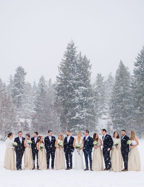 Winter Wedding Snow Pictures, Snow Wedding Ideas, Ideas For Wedding Party, Winter Wedding Snow, Winter Wedding Party, Wet Wedding, Ideas Wedding Party, Evergreen Wedding, Snowy Wedding