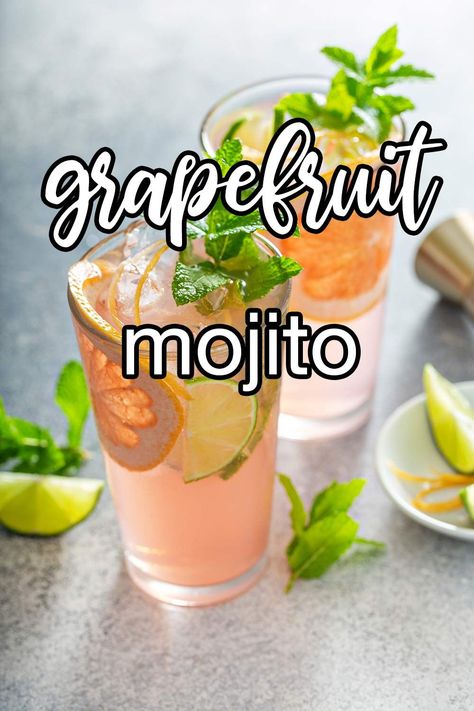 Grapefruit Mojito Cocktail - This recipe builds on the traditional mojito by adding a splash of grapefruit juice | CDKitchen.com Drinks With Grapefruit Juice, Grapefruit Mojito Recipe, Grapefruit Mojito, Applebees Copycat Recipes, Baking Measurements, Mojito Cocktail, Yummy Alcoholic Drinks, Mojito Recipe, Grapefruit Juice