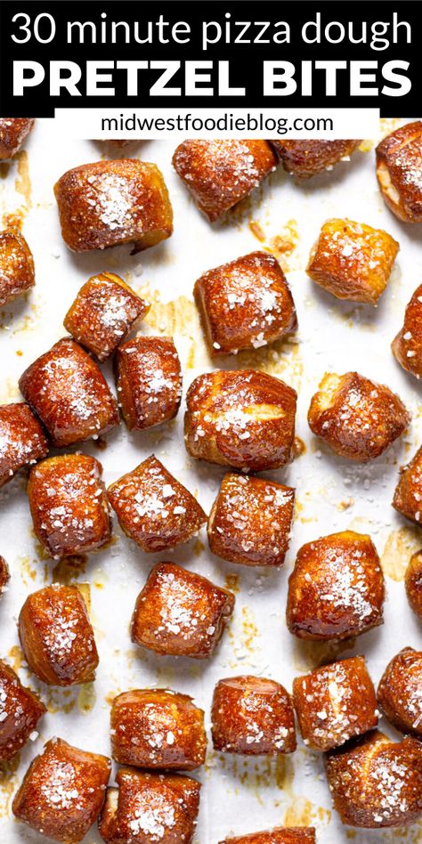 This is the easiest pizza dough pretzel bites recipe ever! Just over 30 minutes and 6 ingredients is all it takes to get these salty little squares baked up fresh, warm and ready to eat! Pretzel Bites Made From Pizza Dough, Pretzels Out Of Pizza Dough, Easy Pretzel Bites Pizza Dough, Pillsbury Pizza Dough Pretzel Bites, Soft Pretzels From Pizza Dough, Soft Pretzels Made From Pizza Dough, Pretzel Recipe With Pizza Dough, Soft Pretzel Recipe Easy Pizza Dough, Pretzel Recipe Biscuit Dough