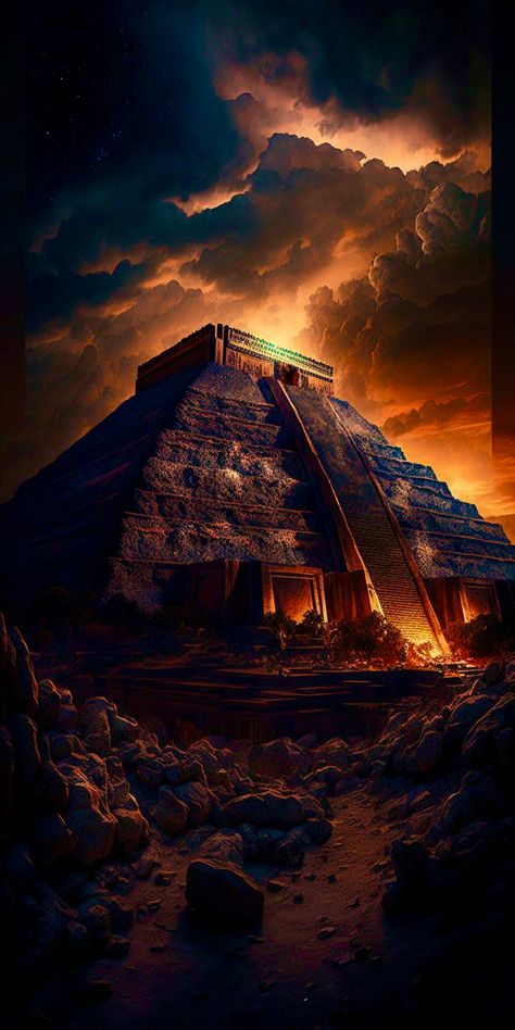 Mayan Artwork, Aztec Pyramid Tattoo, Pyramid Wallpaper, Aztec Pictures, Maya Pyramid, Egypt Landscape, Egypt Desert, Pyramid Tattoo, Aztec Temple