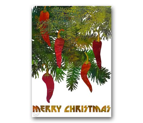 SOUTHWEST HOLIDAY Card - Red Chili Peppers - A Contemporary Holiday Greeting Card by Linda Henry (CCHR201403) Collage Art Design, Southwest Christmas, Card Collage, Paper Cut Design, Red Chili Peppers, Holiday Greeting, Red Chili, Chili Peppers, Paper Cut Art