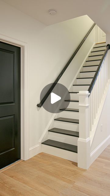 Stefana Silber on Instagram: "I have a detailed tutorial on my blog with the exact paint and the logistics around painting stairs. Comment BAS113 and I’ll send you the link! #paintedstairs #stairpainting #paintedstaircase #floorpainting #rustoleum #rustoleumfloorpaint #basementremodel #basementstairs" Two Different Wood Floors Transitioning Stairs, How To Redo Basement Stairs, Modern Open Staircase Ideas, Hallway With Stairs Decor, Wall Stairs Decor Ideas, Ideas For Steps In House, Painting Indoor Stairs, Basement Steps Ideas Stair Redo, Painting Staircase Ideas