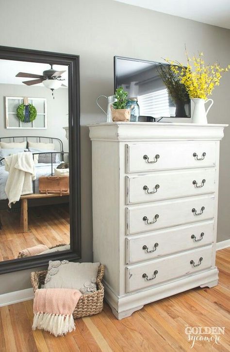 Tall white dresser Dresser Dresser, Bookshelf Makeover, Easy Home Organization, Painted Bedroom, Bedroom Furniture Makeover, Diy Furniture Bedroom, Tall Dresser, White Dresser, Cottage Bedroom