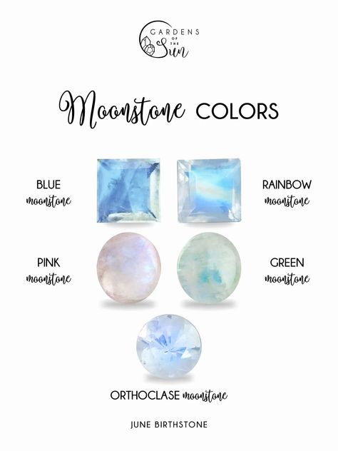 Even though darker varieties are what we commonly see, moonstones come in many colors; each infused with their own unique kind of magic. White moonstone carries the power of the new moon, driving away nightmares and amplifying inner vision. Peach and yellow moonstone supports the heart and stimulates the mind, bringing out the best in people. Rainbow moonstone is emotional armor, deflecting negativity and clearing the senses. Moonstone Tattoo Ideas, Dnd Fashion, Chakra Stones Chart, Moonstone Eyes, Moonstone Meaning, Symbolism Meaning, Steven Universe Drawing, Gemstone Art, June Birthstone Jewelry