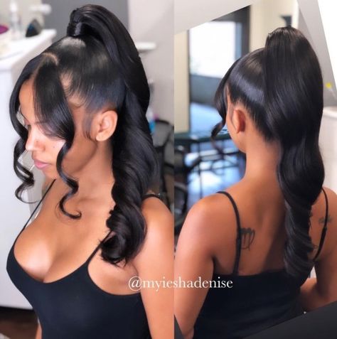 Nice Ponytail Hairstyles For Black Women, Updos For Medium Length Hair Prom Ponytail, Quick Weave Hairstyles Bundles, Barbie Ponytail With Color, Ponytail With Curtain Bangs Black Women, High Wavy Ponytail Black Women, 8th Grade Prom Hairstyles, Sleek Ponytail Hairstyles Black Women, Ponytail With Two Bangs