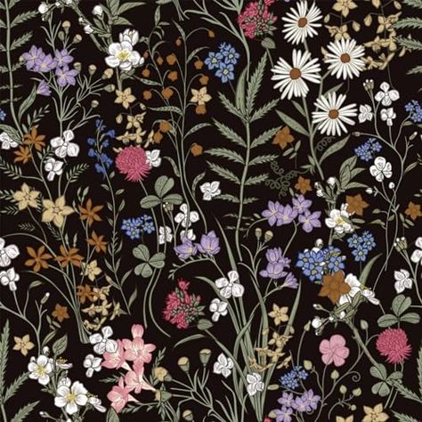 Wildwood Wallpaper, Dark Floral Pattern, Black Floral Wallpaper, Floral Wallpaper Bedroom, Surface Pattern Design Inspiration, Floral Pattern Wallpaper, Wallpaper For Home, Flower Bedroom, Gothic Wallpaper