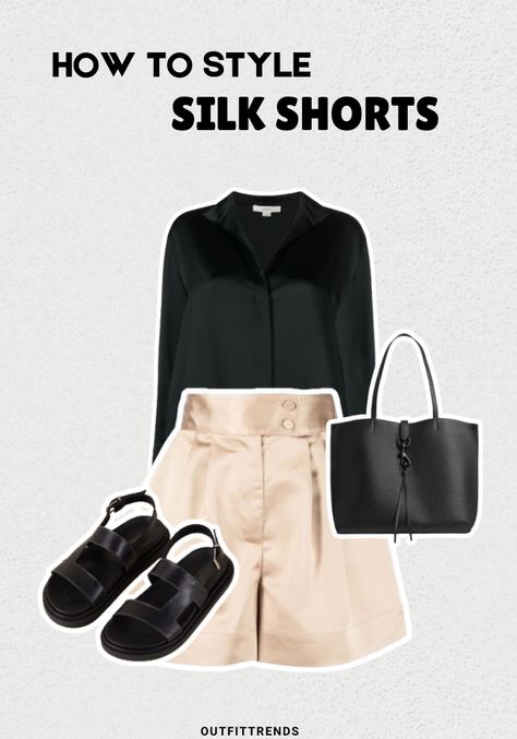 How to Style Silk Shorts? 12 Outfit Ideas Tartan Blouse, Hijab Colors, Latest Summer Fashion, Large Cardigan, Chunky Earrings, Outfit Trends, Silk Shorts, Silk Pants, Plus Size Shorts