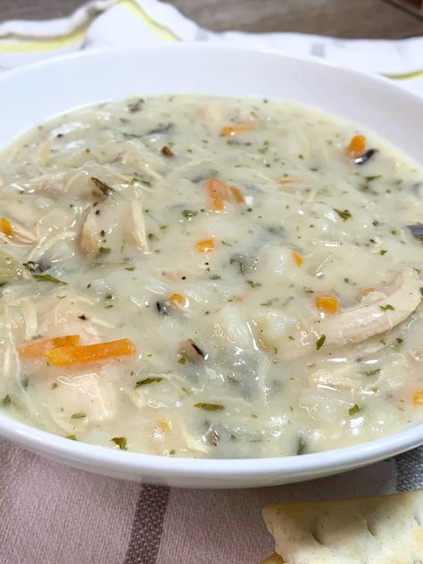 Copycat Panera Chicken & Wild Rice Soup Panera Wild Rice Soup Recipe, Panera Chicken Wild Rice Soup, Panera Chicken Wild Rice Soup Recipe, Cream Of Chicken And Wild Rice Panera, Panera Wild Rice Chicken Soup, Cream Of Chicken And Wild Rice Soup, Panera Chicken And Wild Rice Soup, Chicken Wild Rice Soup Panera, Panera Bread Cream Of Chicken And Wild Rice Soup