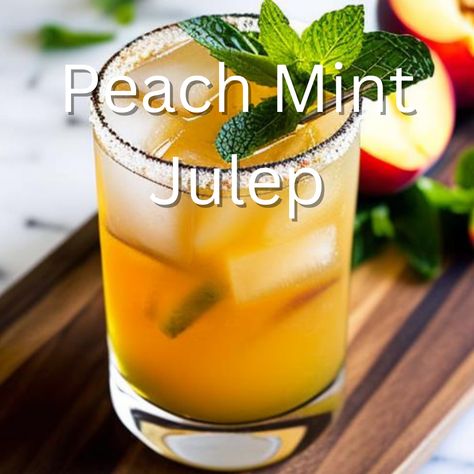 Peach Mint Julep Peach Mint Cocktail, Popular Cocktail Recipes, Best Mixed Drinks, Mint Sugar, Mocktail Drinks, Mint Cocktails, Perfect Summer Drink, Peach Puree, Refreshing Summer Cocktails