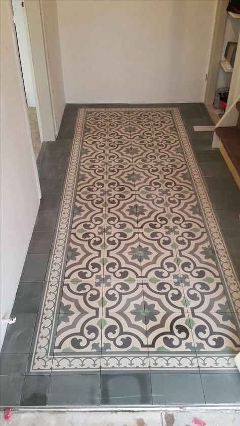 Floor Pattern Design, Hall Flooring, Tiled Hallway, Tiled Floor, Hallway Flooring, Floor Tile Design, Tile Rug, Portuguese Tiles, Cement Floor