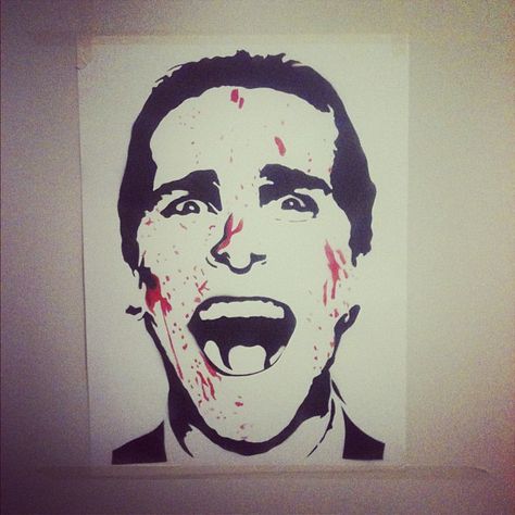 'The American Psycho' - Stphn Hstn - 2012 American Physco Drawing, Patrick Bateman Drawing, Cinematic Drawing, Patrick Bateman, Wild Tattoo, Stencil Ideas, Japon Illustration, Holiday Painting, Fake Piercing