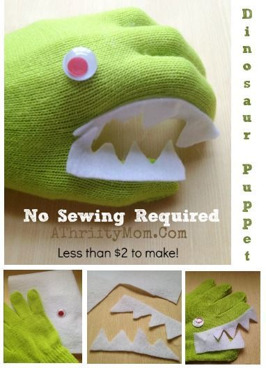 Easy Sew Dinosaur, Glove Puppets Diy, Puppets To Make, Dinosaur Hand Puppet, Crafts Dinosaur, Diy Puppets, Puppet Diy, Dinosaur Crafts Preschool, Dinosaur Puppet