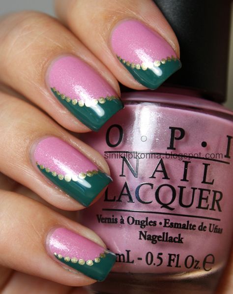 Funky french Pink And Green French Nails, Aka Sorority Nail Designs, Pink Green Nails Design, Alpha Kappa Alpha Nails, Nail Designs Pink And Green, Pink And Green Pedicure, Green And Pink Gel Nails, Pink And Green Nail Ideas, Aka Nail Designs