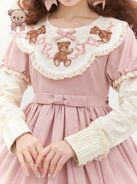 ❤︎ Lolita Teddy Bear Flap Race Puff Sleevin Ribondeless  [Reservation product]❤︎ Cute Bear Outfits, Teddy Bear Dress, Cute Kawaii Outfits, Style Kawaii, Bear Outfits, Vintage Kitsch, Sweet Lolita, J Fashion, Lolita Dress