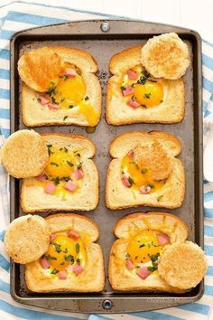 Baking a tray of Ham And Cheese Baked Eggs In Toast is an easy solution for busy mornings! It will become one of your family's new favorite breakfast recipes! Plus, it's a great way to use up leftover Easter ham! #easybreakfastrecipes #Easterbrunchrecipes #leftoverhamrecipes #homemadeinthekitchen Cheese Baked Eggs, Ham And Cheese Baked, Egg Benedict, Toast In The Oven, Easy Brunch Recipes, Breakfast Eggs, Cheese Baked, Egg Recipes For Breakfast, Egg Muffins