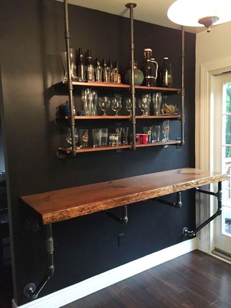 Pool Table Room, Bar In Casa, Bar Shelves, Rustic Bar, Small Basements, Pool Rooms, Diy Bar, Bar Room, Basement Bar