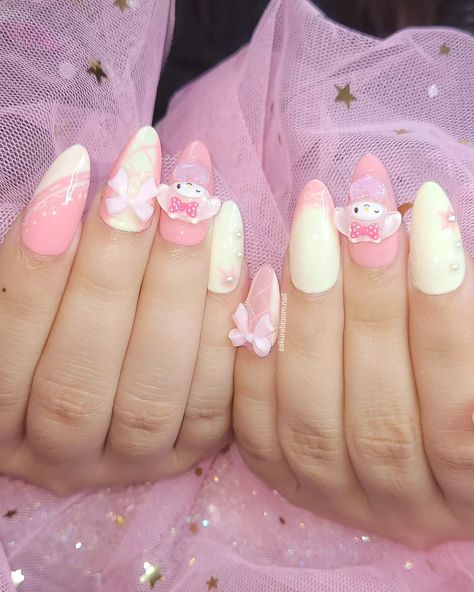 Melody coquette 🎀✨️ My Melody Nails Short, My Melody Nails, Nails Short Acrylic, Short Acrylics, Short Almond Nails, Short Almond, Short Acrylic, Nails Short, My Melody