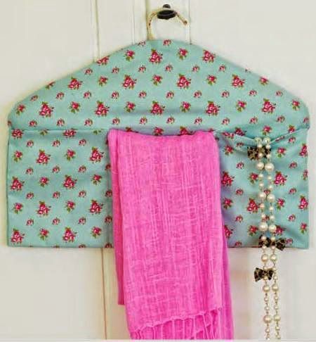 Project How-To: Pretty Storage Pockets Closet Hanger Safe Pattern, Closet Safe Hanger Pattern, Fabric Covered Coat Hangers, Quilt Pockets For Hanging, Store Hangers, Sew Basket, Padded Coat Hangers, Closet Safe, Cheap Ornaments